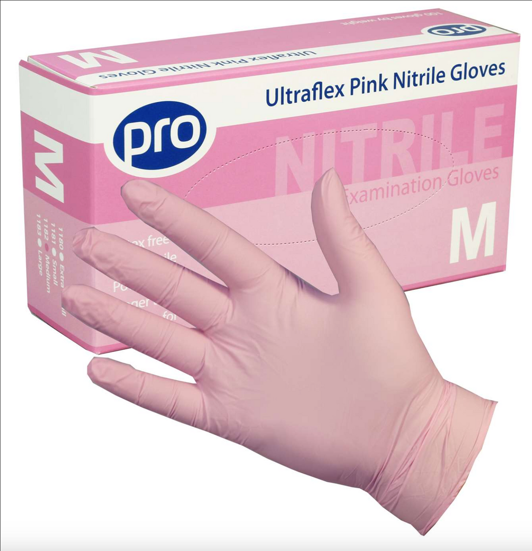 Powder Free Pink Nitrile Gloves Boxed x100